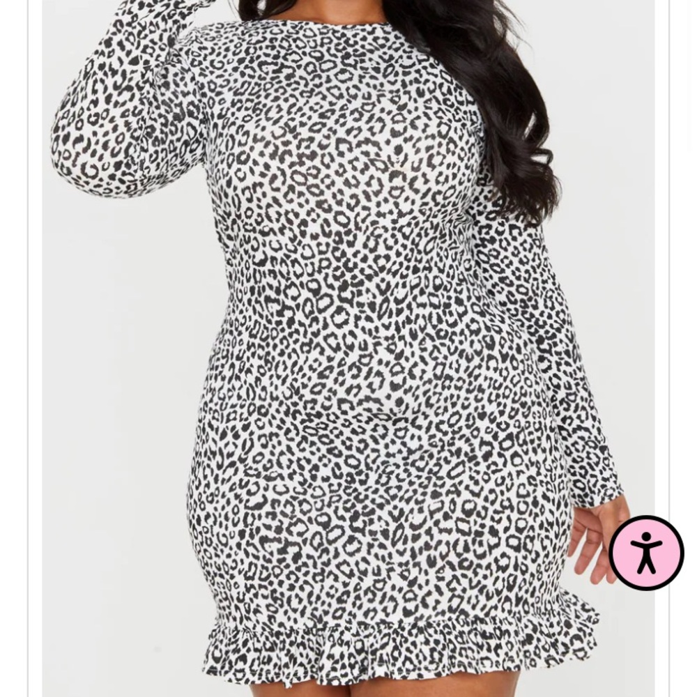 PrettyLittleThing Leopard Ruffle Hem Mini Dress, Size 12
